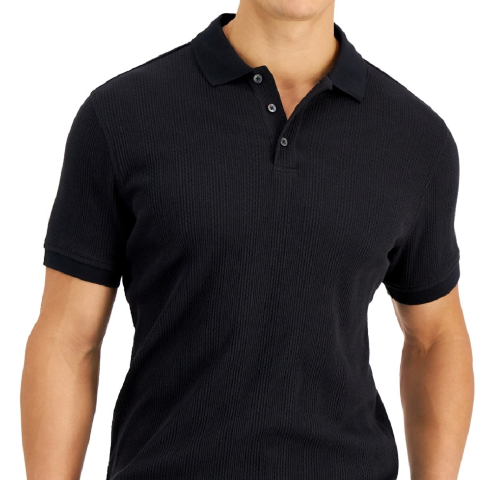 Alfani Men's Stretch Textured Stripe Jacquard Polo Shirt Black Size X-Large