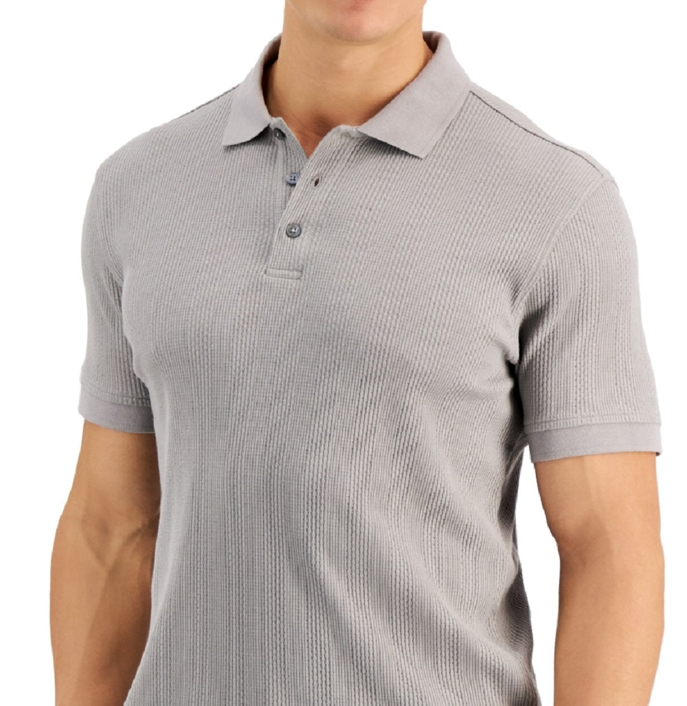 Alfani Men's Stretch Textured Stripe Jacquard Polo Shirt Gray Size Large