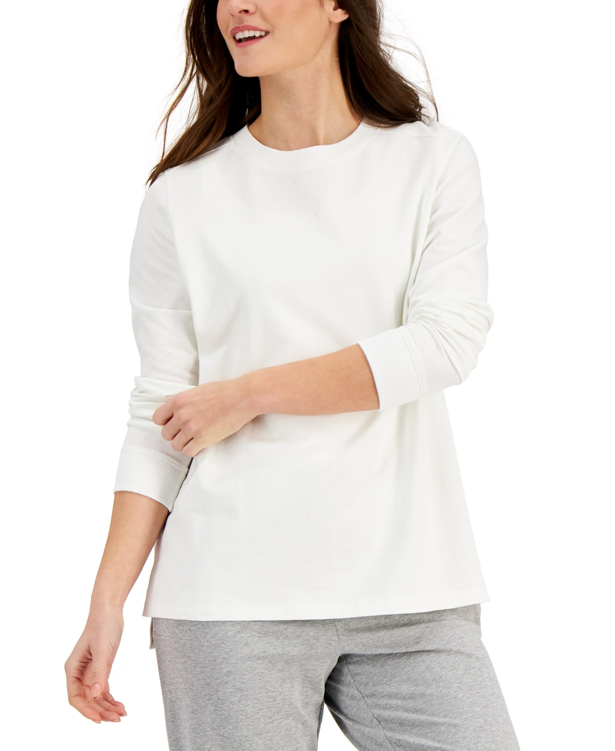 Karen Scott Women's Cotton High Low Sweatshirt White Size X-Large