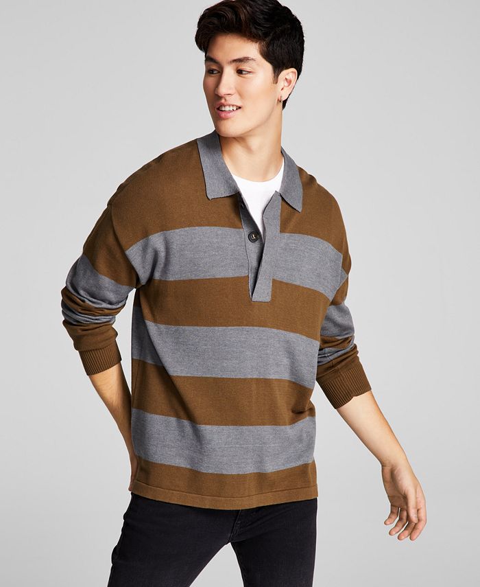 And Now This Men's Striped Rugby Long Sleeve Sweater Green Size Small