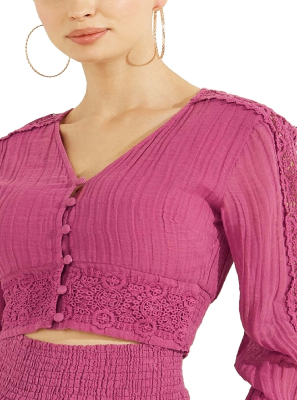 GUESS Women's Abigail Gauze Crop Top Purple Size Large