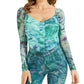 GUESS Women's Kimbra Shirred Mesh Top Blue Size Large
