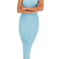 GUESS Women's Sleeveless Halter Neck Mariposa Ribbed Dress Blue Size Small