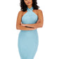 GUESS Women's Sleeveless Halter Neck Mariposa Ribbed Dress Blue Size Small