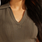 GUESS Women's Amalia Crop Ribbed Polo T-Shirt Brown Size Large