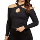 GUESS Women's Cold Shoulder Crossover Halter Top Black Size X-Large