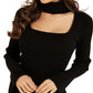 GUESS Women's Colette Rib Knit Cutout Turtleneck Sweater Black Size Medium