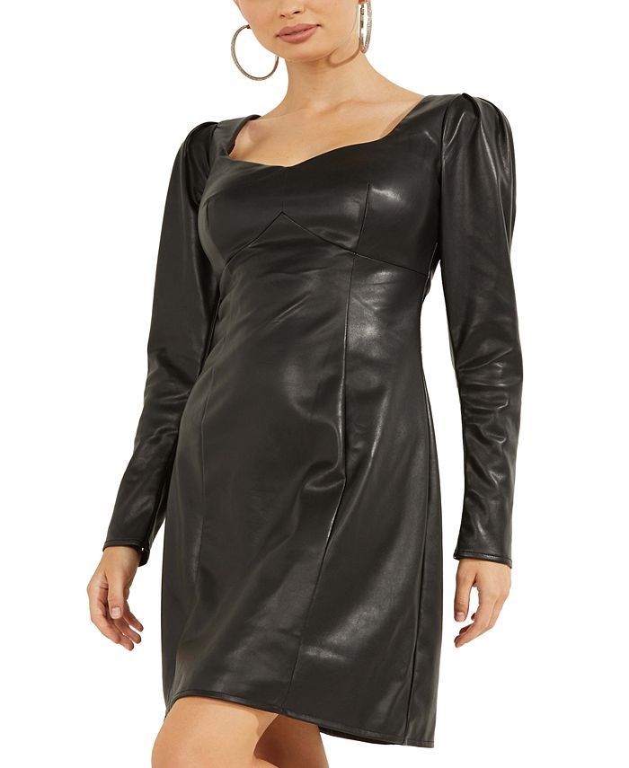 GUESS Women's Elena Faux Leather Mini Dress Black Size Small