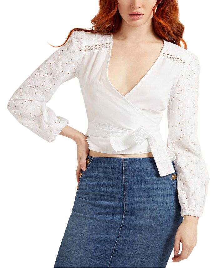 guess-womens-sandra-cotton-wrap-top-white-size-medium