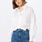 GUESS Women's Savina Cotton Tie Front Cropped Shirt White Size Small
