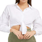 GUESS Women's Savina Cotton Tie Front Cropped Shirt White Size X-Large