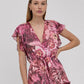 GUESS Women's Rosa Floral Print Flutter Sleeve Dress Pink Size Large