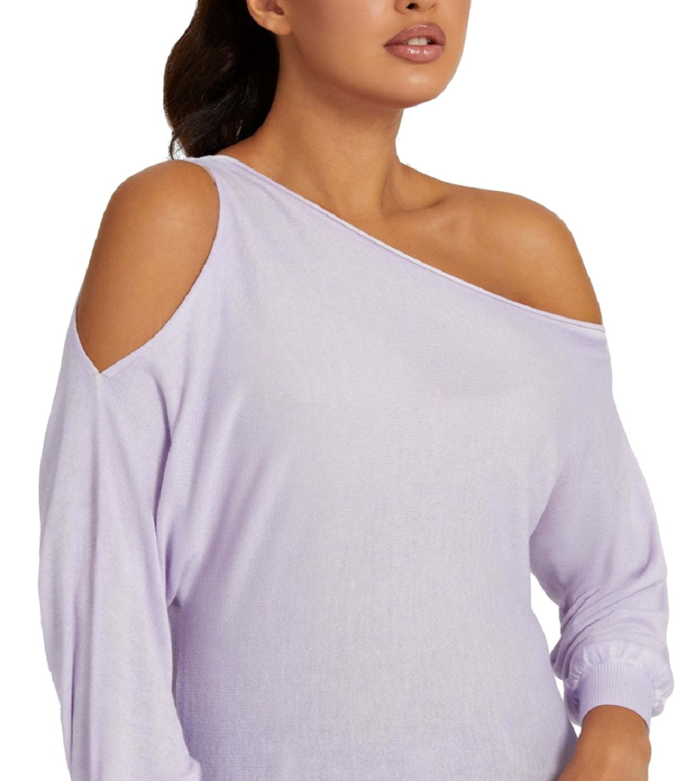 GUESS Women's Audrey One Shoulder Sweater Purple Size Medium