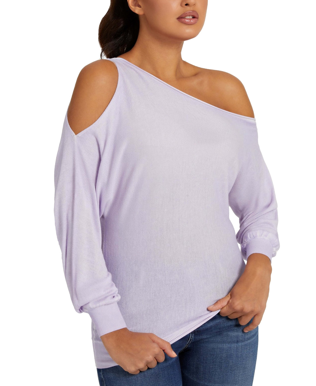 GUESS Women's Audrey One Shoulder Sweater Purple Size Medium