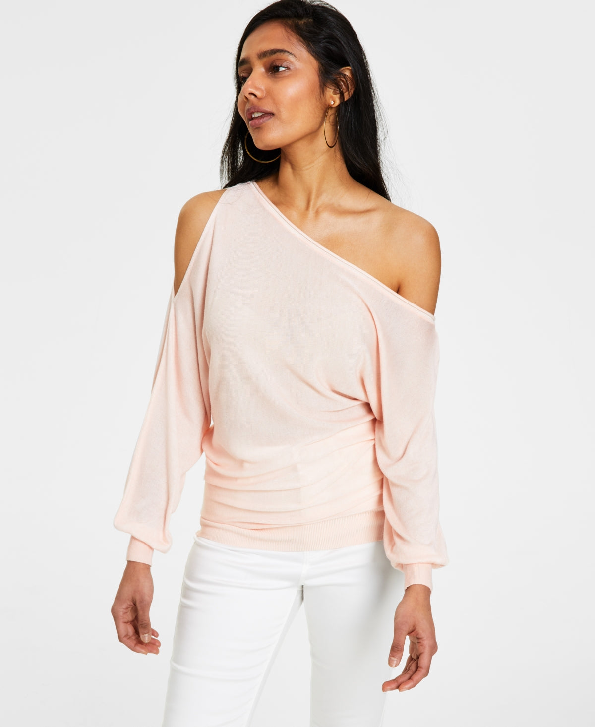 GUESS Women's Audrey One Shoulder Sweater Pink Size Small