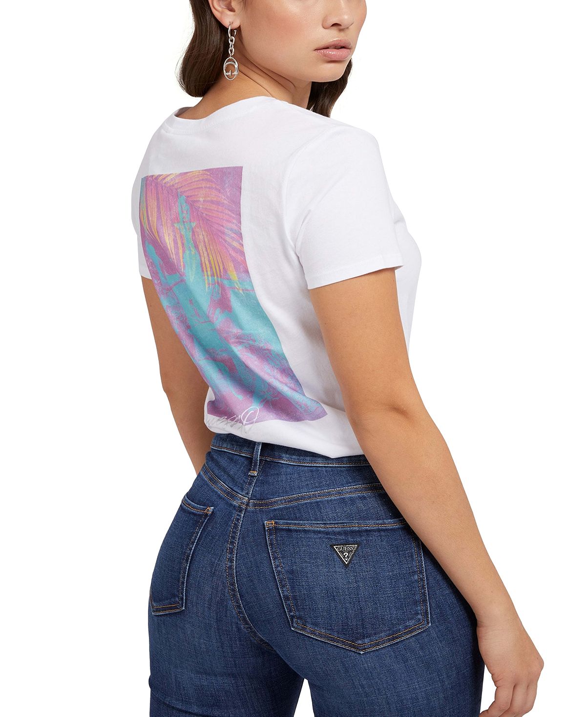 GUESS Women's Cotton Social Hour Graphic Print Tee White Size X-Large