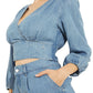 GUESS Women's Faux Wrap Crop Top Blue Size X-Small