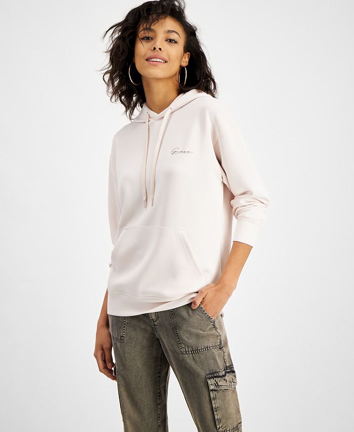 GUESS Women's Effie Metallic Logo Hoodie White Size X-Small