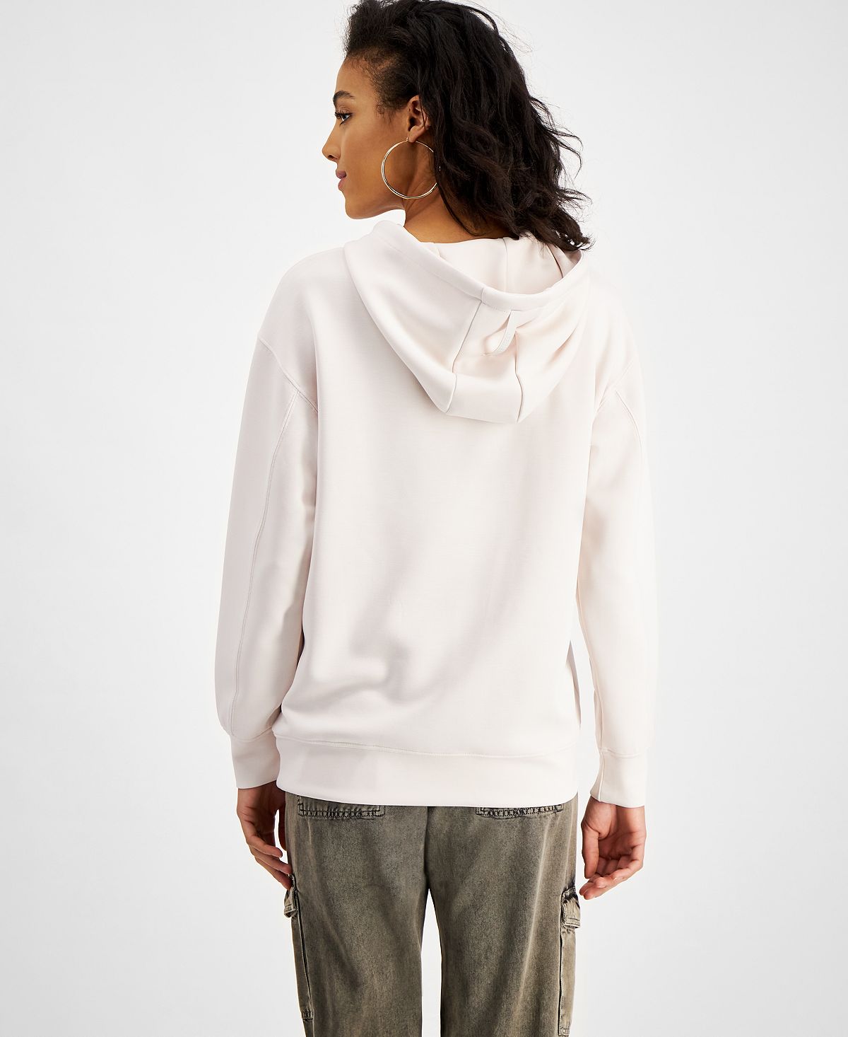GUESS Women's Effie Metallic Logo Hoodie White Size X-Small