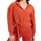 GUESS Women's Deanna Tie Hem Hoodie Brown Size Medium