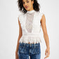GUESS Women's Jamie Cotton Lace Detail Top White Size Medium