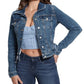 GUESS Women's Sexy Denim Trucker Jacket Blue Size Large