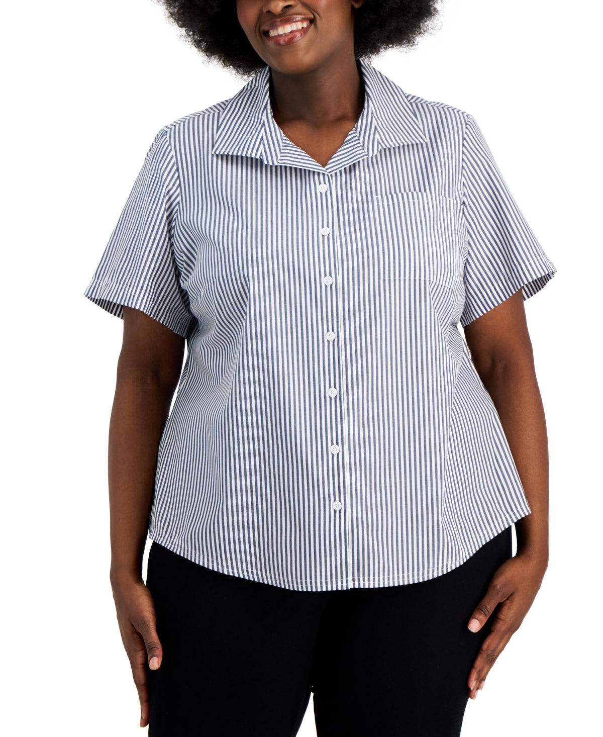 Karen Scott Women's Striped Shirt Blue Size 3X