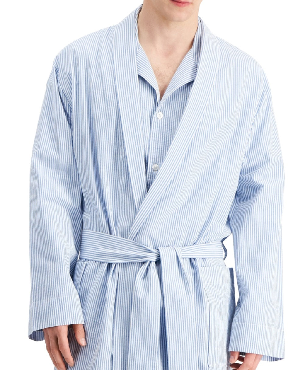 Club Room Men's Seersucker Woven Robe Blue Size Large