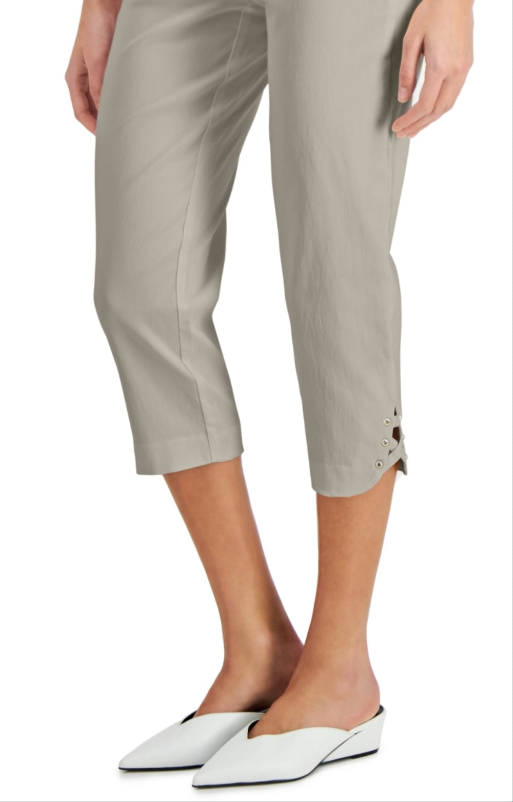 JM Collection Women's Lattice Hem Capri Pants Grey Size Large