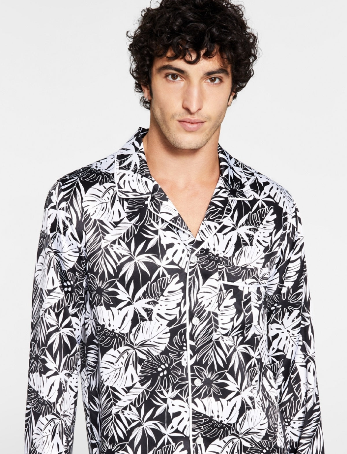 INC International Concepts Men's Printed Satin Pajama Top Black Size X-Large