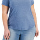 Style & Co Women's Solid Burnout T-Shirt Blue Size 3X