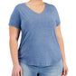 Style & Co Women's Solid Burnout T-Shirt Blue Size 3X
