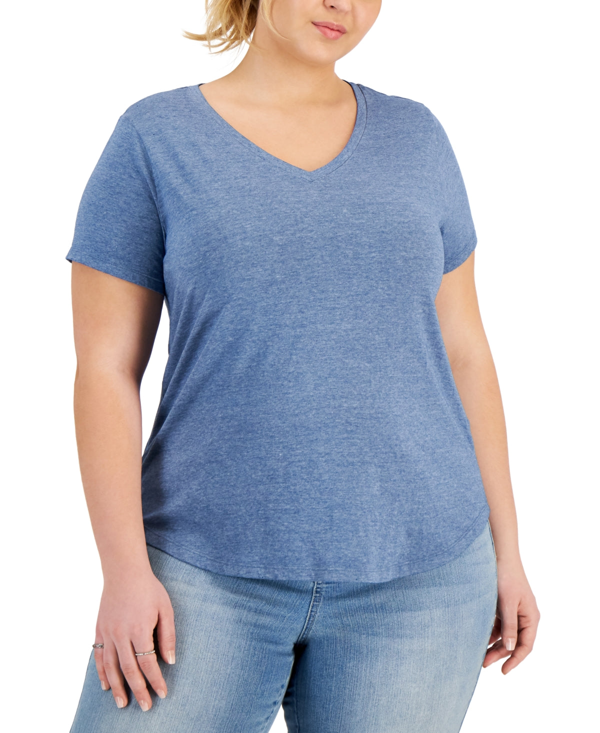 Style & Co Women's Solid Burnout T-Shirt Blue Size 3X