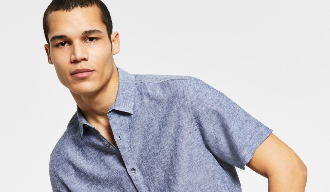 INC International Concepts Men's Regular Fit Linen Shirt Blue Size Small