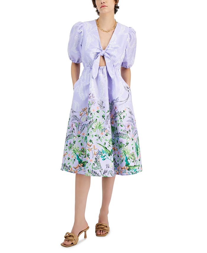 INC International Concepts Women's Printed Cutout Dress Purple Size Large