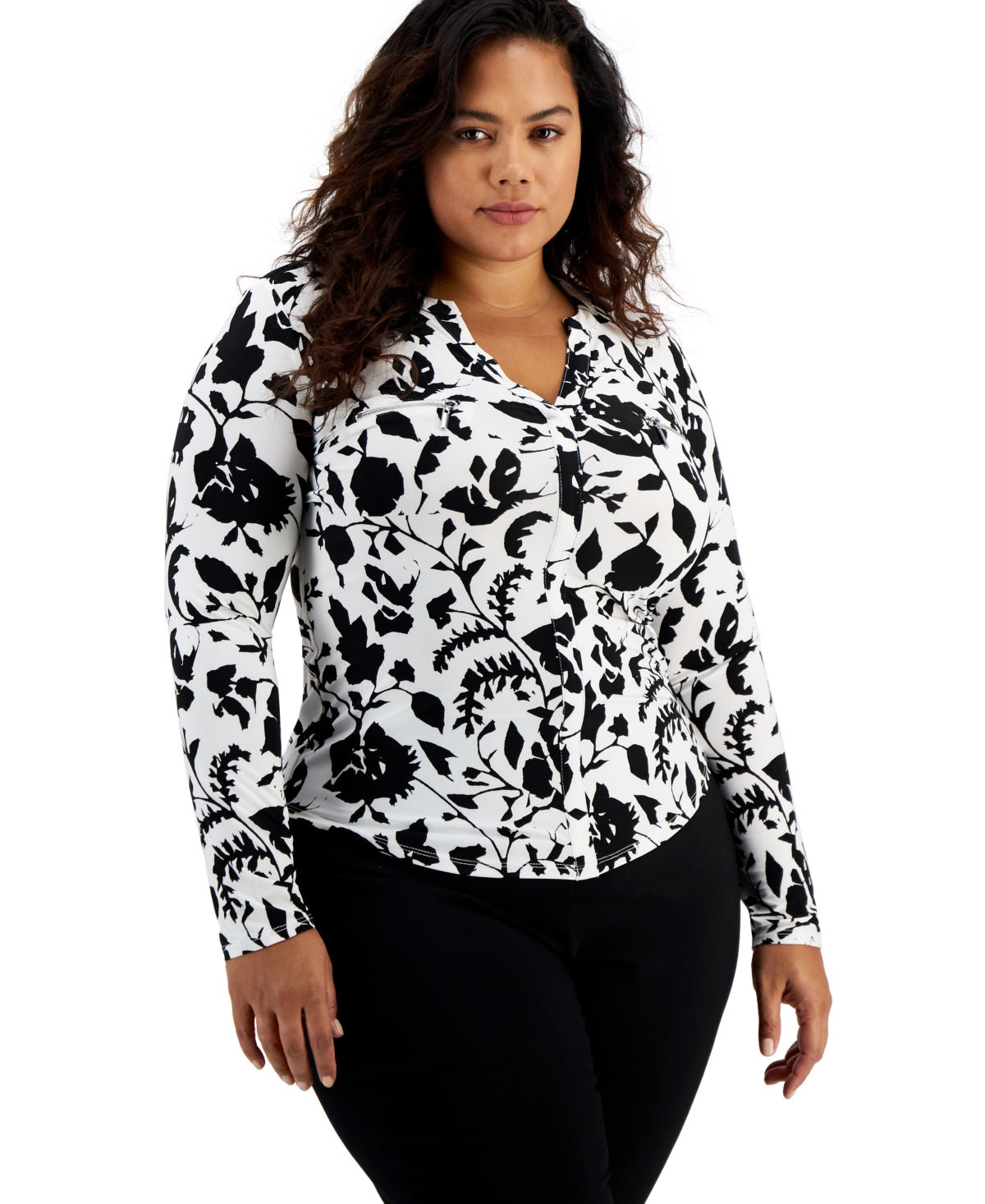 INC International Concepts Women's Zip Pocket Top Black Size 3X
