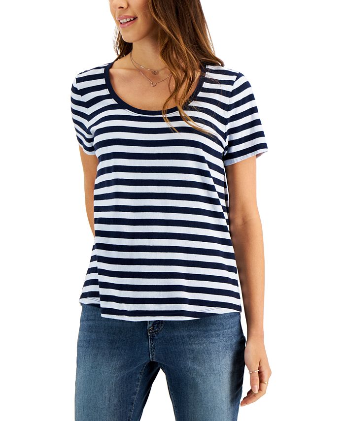 Style & Co Women's Striped Cotton T-Shirt Blue Size Petite Small