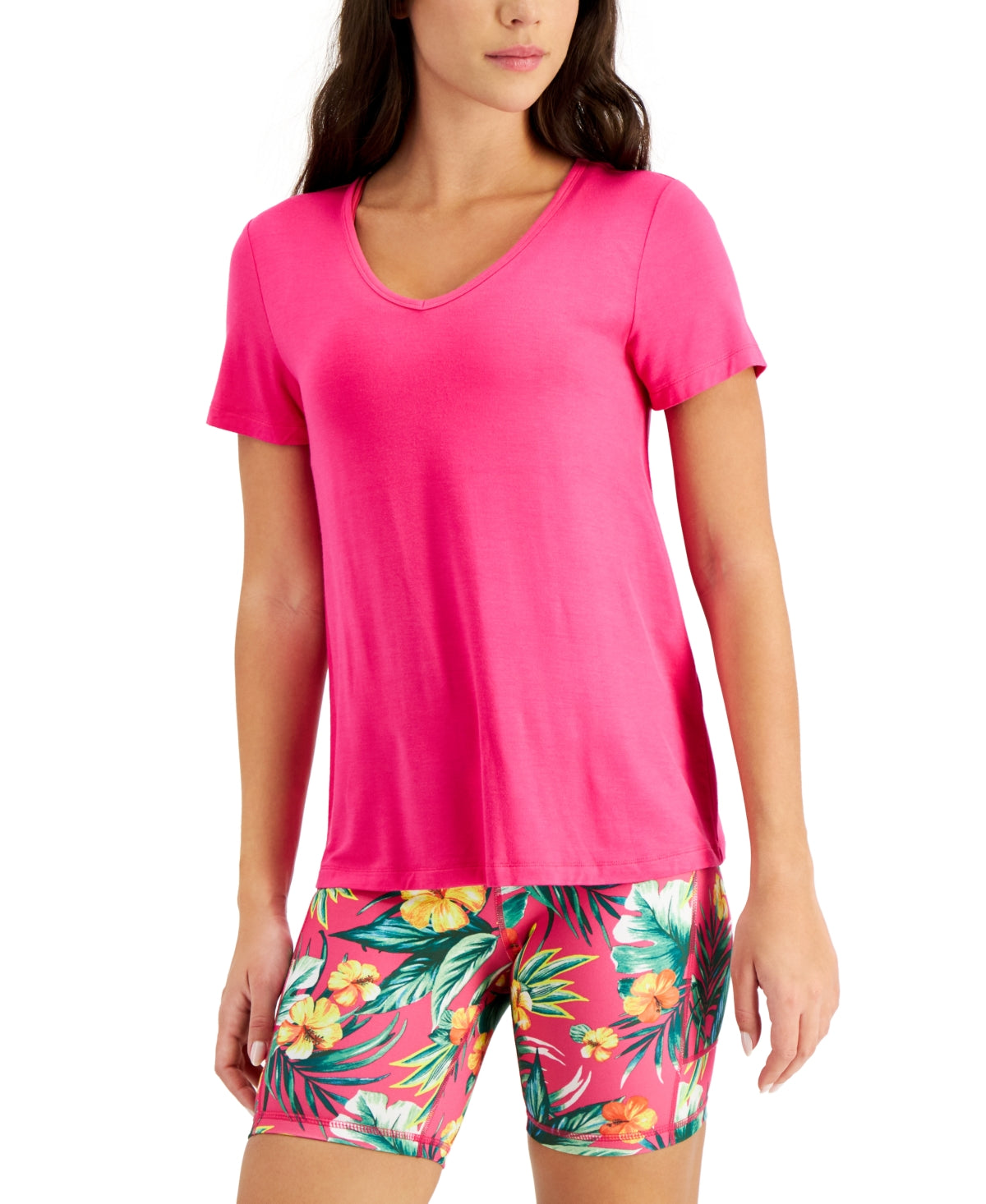 ID Ideology Women's V Neck T-Shirt Pink Size Small