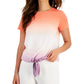 ID Ideology Women's Tropical Fade Tie Front T-Shirt Orange Size Large
