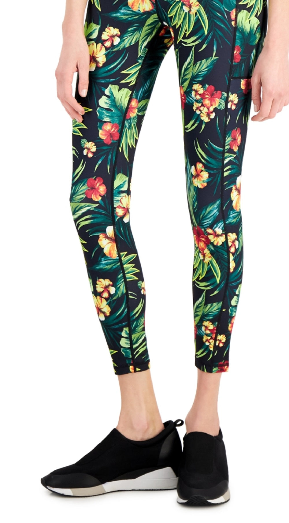 ID Ideology Women's Tropical Side Pocket 7/8 Leggings Black Size X-Small