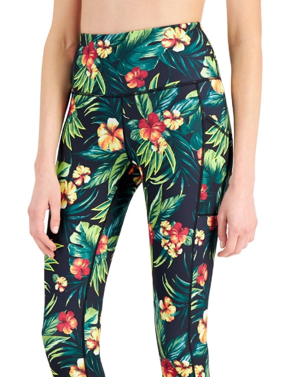 ID Ideology Women's Tropical Side Pocket 7/8 Leggings Black Size X-Large