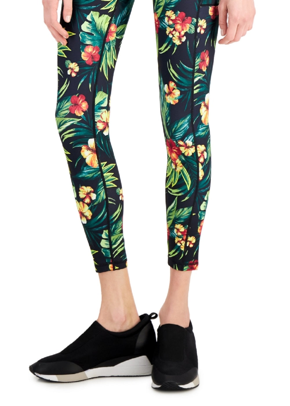 ID Ideology Women's Tropical Side Pocket 7/8 Leggings Black Size X-Large