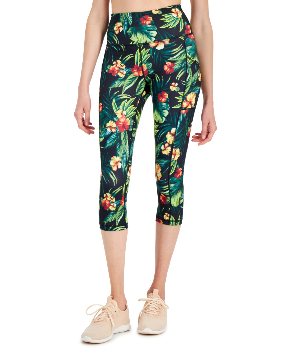 ID Ideology Women's Tropical Side Pocket Cropped Leggings Black Size Large