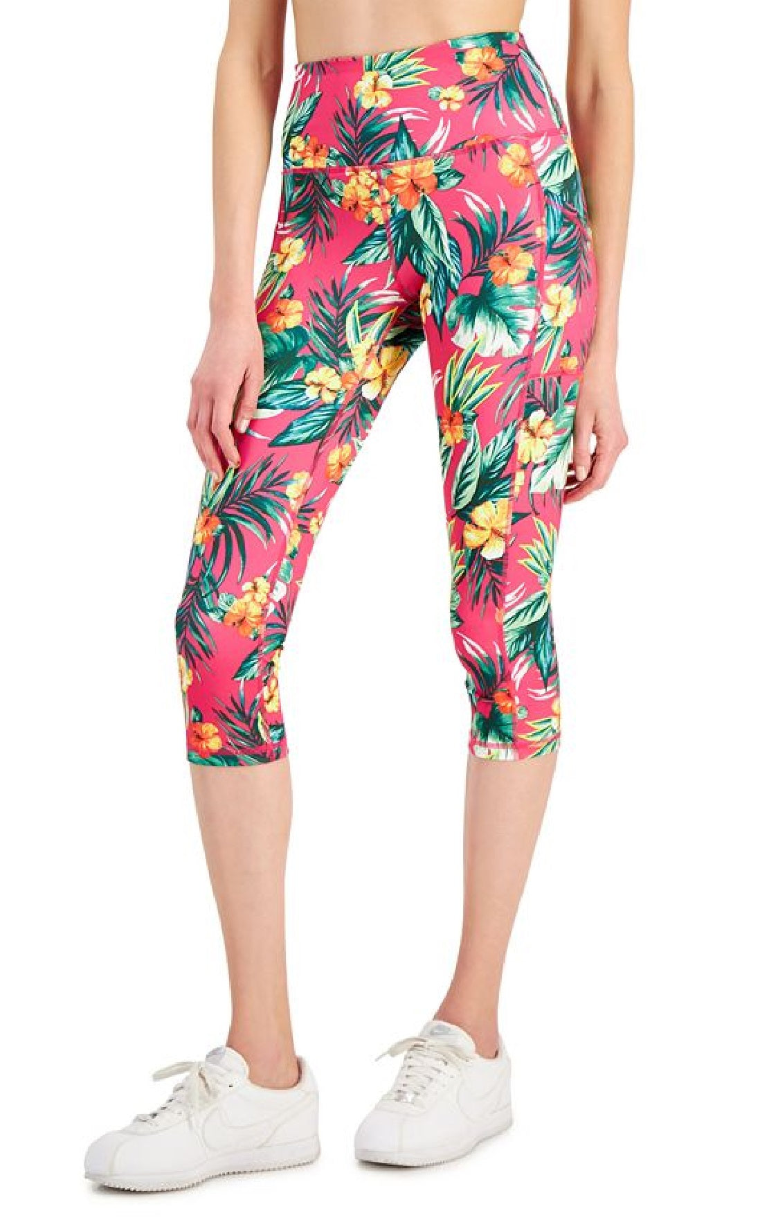 ID Ideology Women's Tropical Side Pocket Cropped Leggings Black Size Petite Small