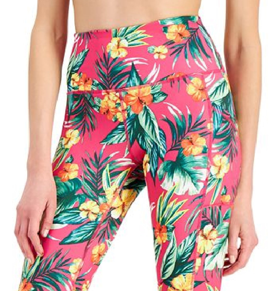ID Ideology Women's Tropical Side Pocket Cropped Leggings Black Size Petite Small