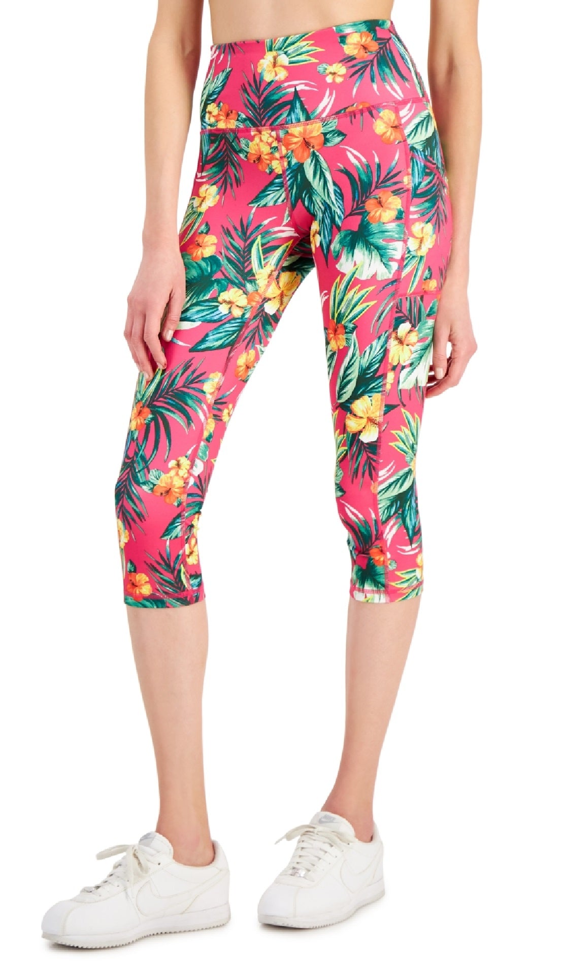ID Ideology Women's Tropical Side Pocket Cropped Leggings Pink Size Petite Small