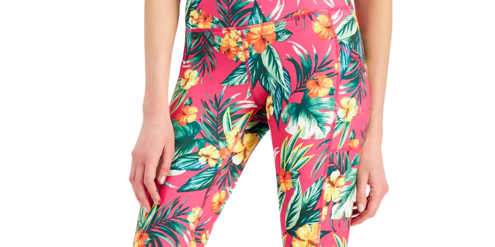 ID Ideology Women's Tropical Side Pocket Cropped Leggings Pink Size Petite Large