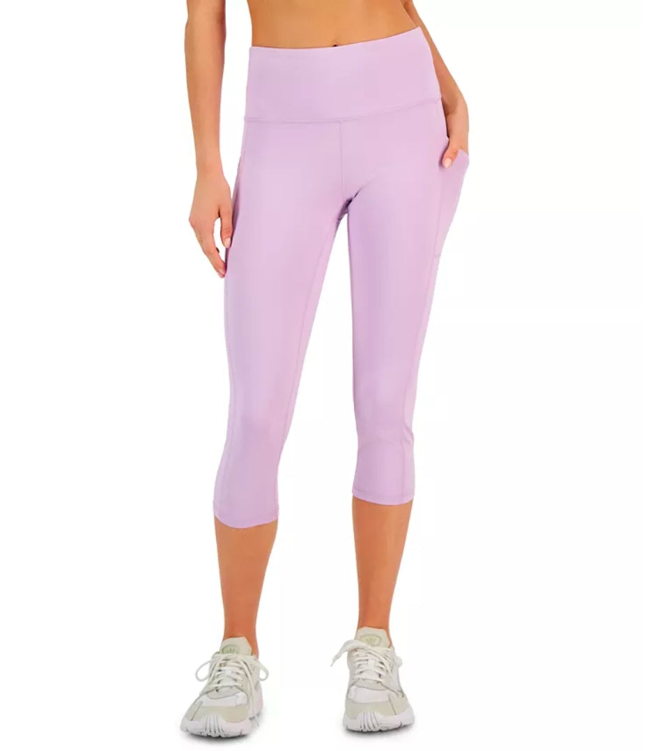 ID Ideology Women's Compression High Rise Side Pocket Cropped Leggings Purple Size Petite S