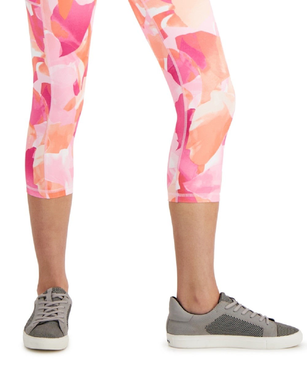 ID Ideology Women's Compression Petal Print Side Pocket Cropped Leggings Pink Size Large
