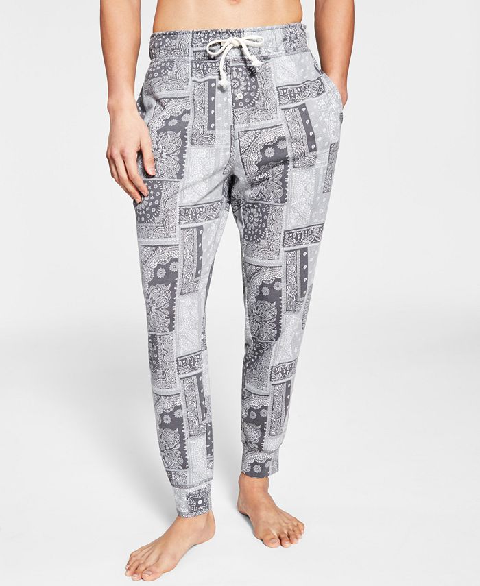 Sun + Stone Men's Paisley Jogger Pajama Pants Gray Size Large